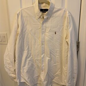 Ralph Lauren Men's White Button-Down Oxford Shirt with Polo Logo